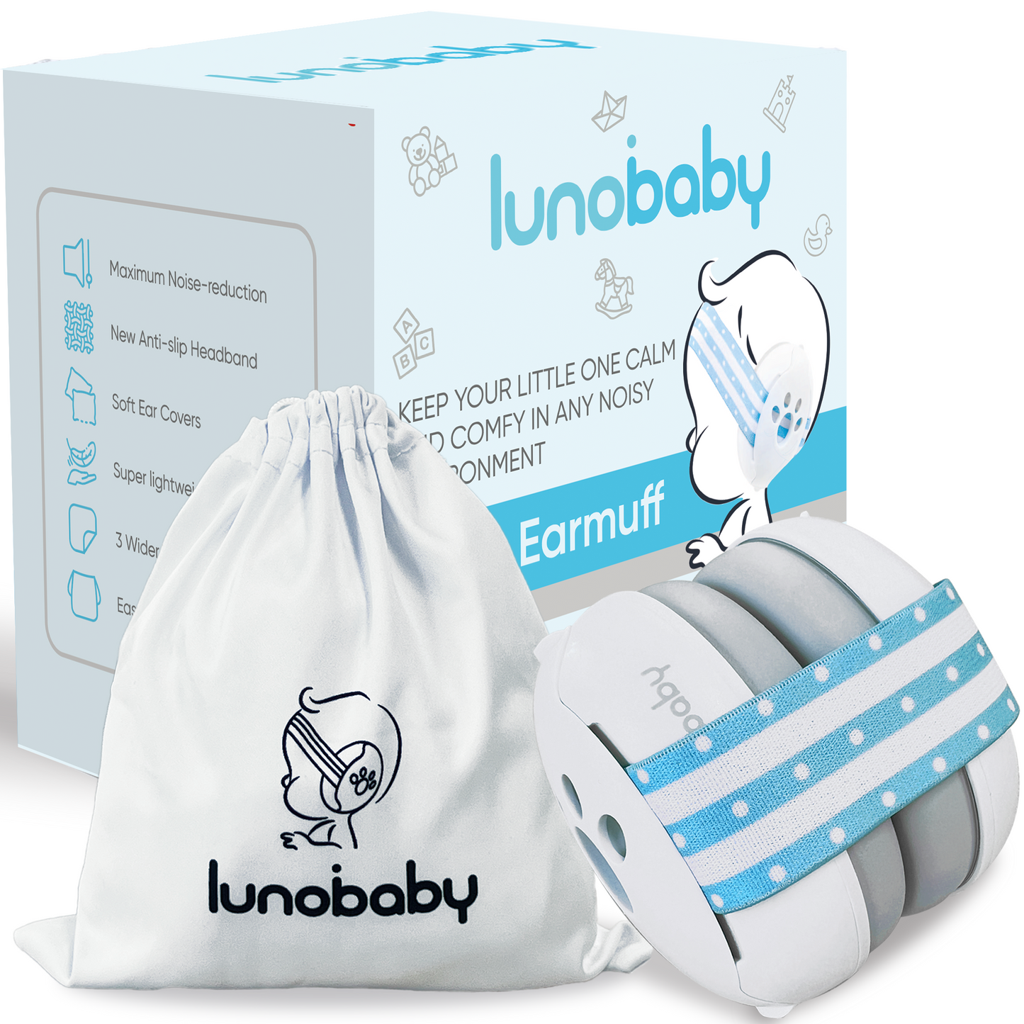 Lunobaby Baby Ear Muffs (with a Free Drawstring Bag!)